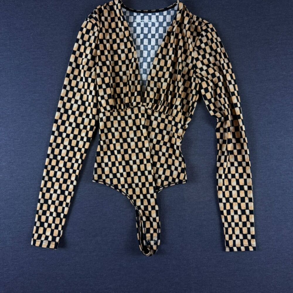 Abercrombie & Fitch Soft A&F Collection Checkerboard Long Sleeve Bodysuit XS